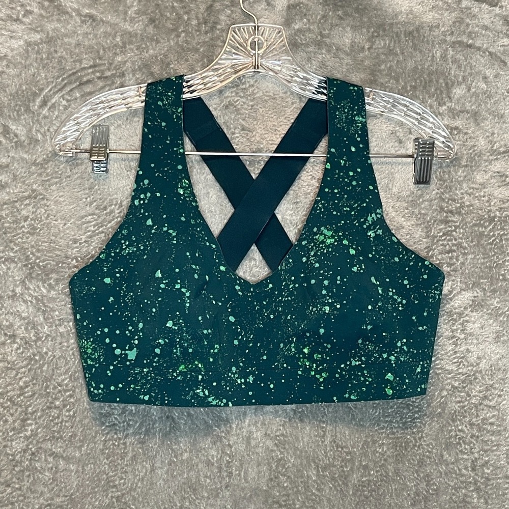 Athleta Womens XS Crossover Reversible Sports Bra Teal Green Oceanic Print